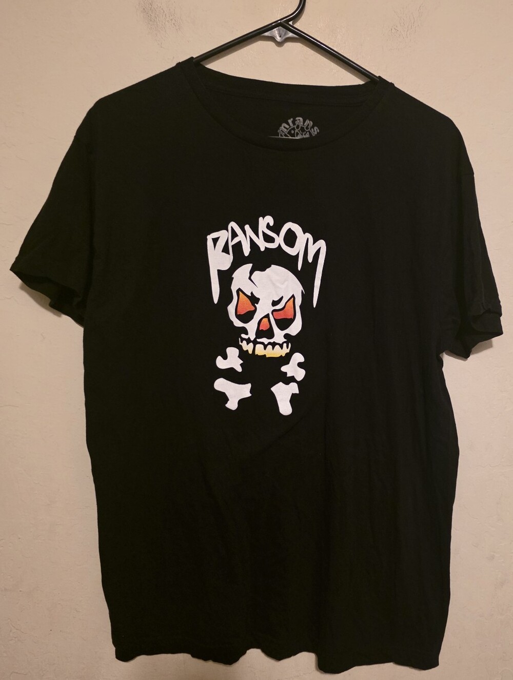 Ransom Black Short Sleeve Tee with White Skull and Orange Accents Size Large